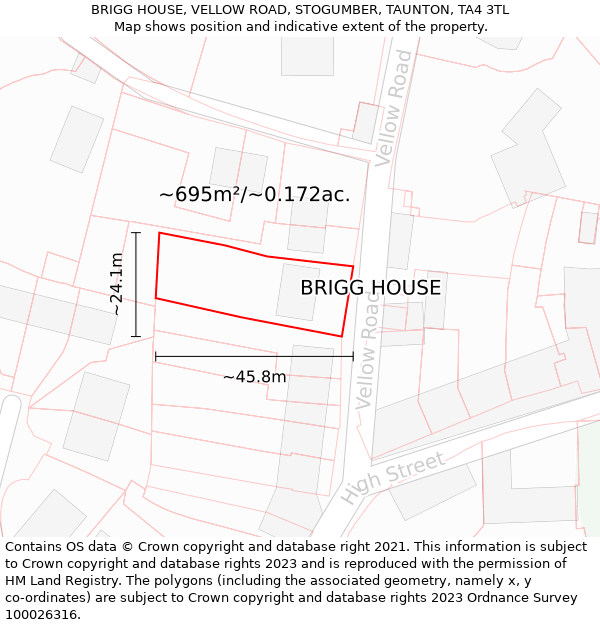 BRIGG HOUSE, VELLOW ROAD, STOGUMBER, TAUNTON, TA4 3TL: Plot and title map