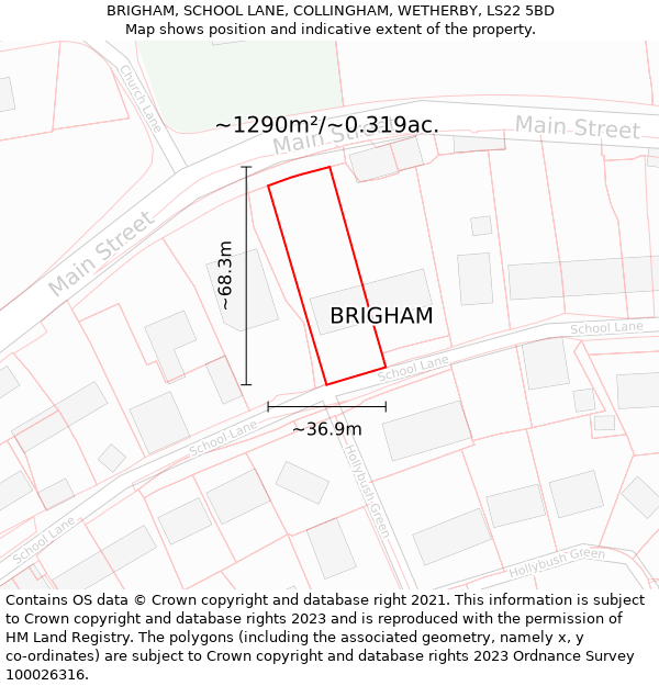 BRIGHAM, SCHOOL LANE, COLLINGHAM, WETHERBY, LS22 5BD: Plot and title map