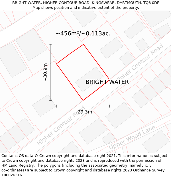 BRIGHT WATER, HIGHER CONTOUR ROAD, KINGSWEAR, DARTMOUTH, TQ6 0DE: Plot and title map