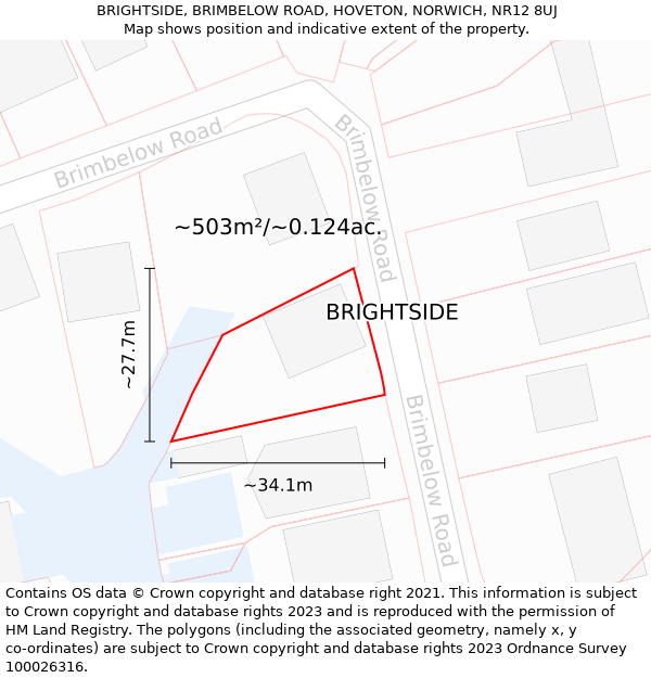 BRIGHTSIDE, BRIMBELOW ROAD, HOVETON, NORWICH, NR12 8UJ: Plot and title map