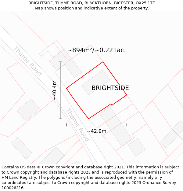 BRIGHTSIDE, THAME ROAD, BLACKTHORN, BICESTER, OX25 1TE: Plot and title map