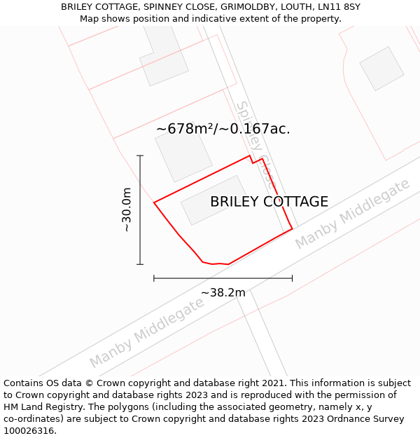 BRILEY COTTAGE, SPINNEY CLOSE, GRIMOLDBY, LOUTH, LN11 8SY: Plot and title map