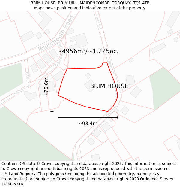 BRIM HOUSE, BRIM HILL, MAIDENCOMBE, TORQUAY, TQ1 4TR: Plot and title map