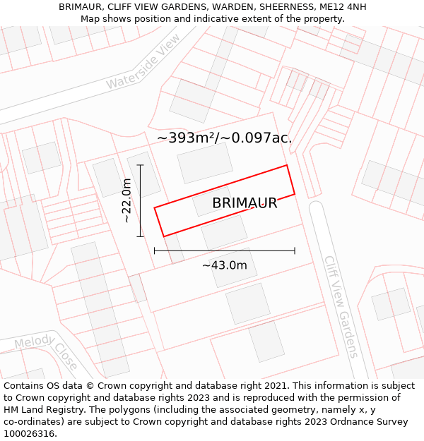 BRIMAUR, CLIFF VIEW GARDENS, WARDEN, SHEERNESS, ME12 4NH: Plot and title map