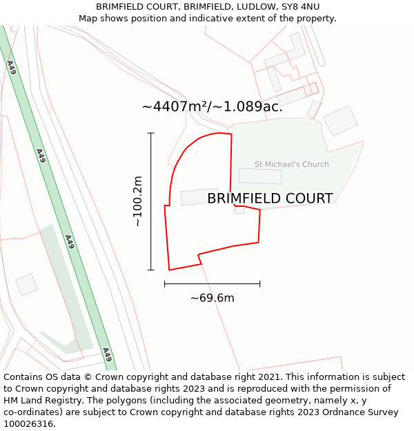 BRIMFIELD COURT, BRIMFIELD, LUDLOW, SY8 4NU: Plot and title map