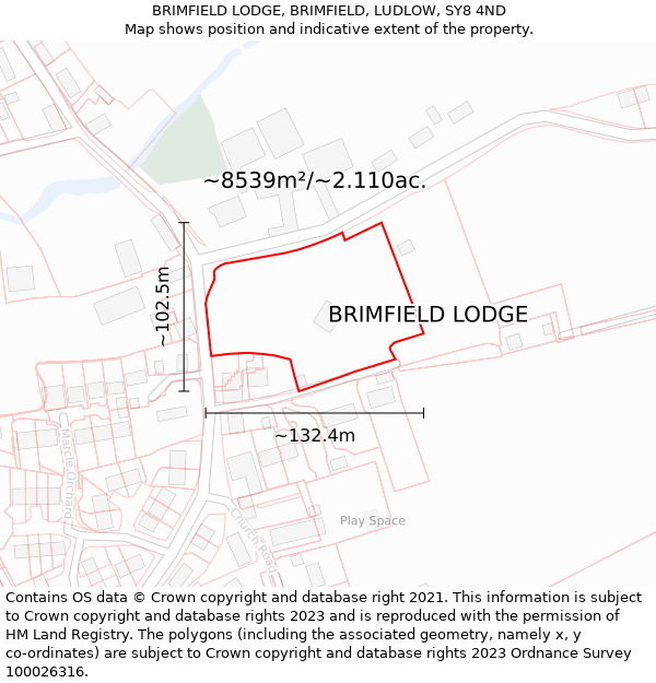 BRIMFIELD LODGE, BRIMFIELD, LUDLOW, SY8 4ND: Plot and title map