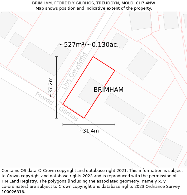 BRIMHAM, FFORDD Y GILRHOS, TREUDDYN, MOLD, CH7 4NW: Plot and title map