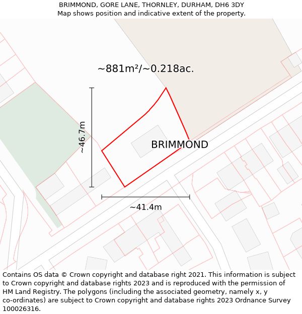 BRIMMOND, GORE LANE, THORNLEY, DURHAM, DH6 3DY: Plot and title map