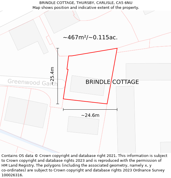 BRINDLE COTTAGE, THURSBY, CARLISLE, CA5 6NU: Plot and title map