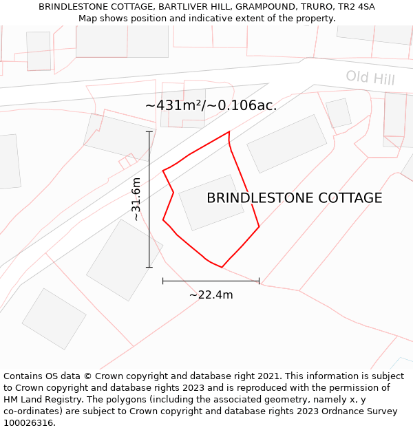 BRINDLESTONE COTTAGE, BARTLIVER HILL, GRAMPOUND, TRURO, TR2 4SA: Plot and title map