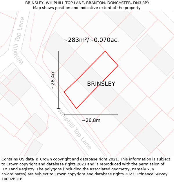 BRINSLEY, WHIPHILL TOP LANE, BRANTON, DONCASTER, DN3 3PY: Plot and title map