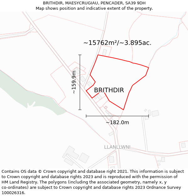 BRITHDIR, MAESYCRUGIAU, PENCADER, SA39 9DH: Plot and title map