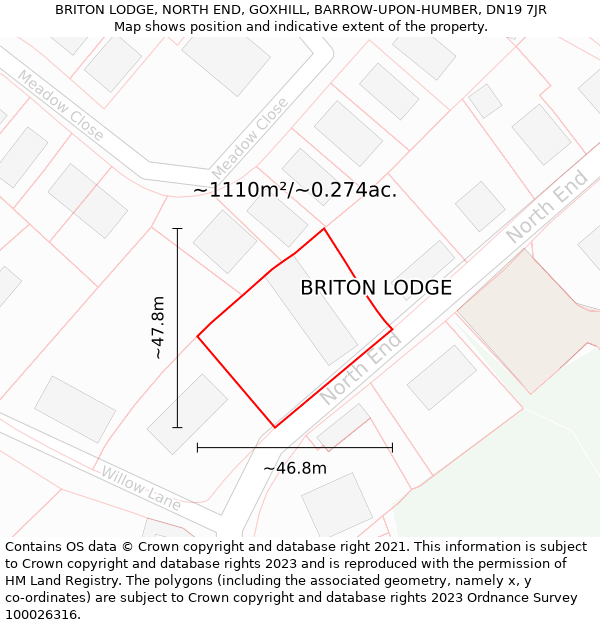 BRITON LODGE, NORTH END, GOXHILL, BARROW-UPON-HUMBER, DN19 7JR: Plot and title map