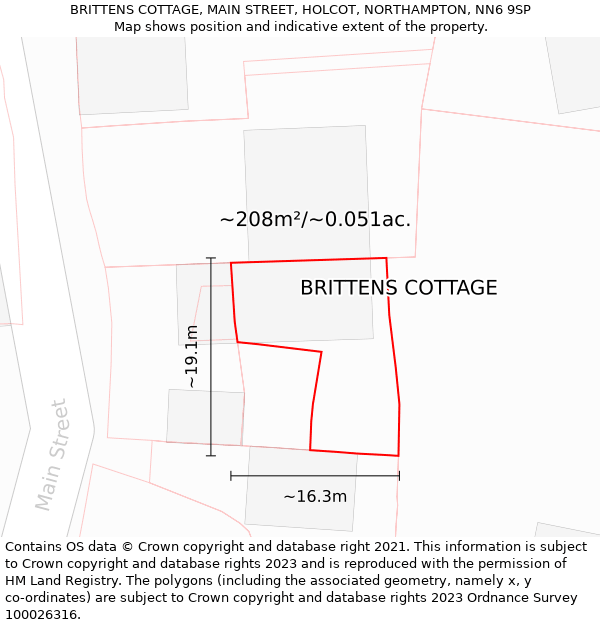 BRITTENS COTTAGE, MAIN STREET, HOLCOT, NORTHAMPTON, NN6 9SP: Plot and title map