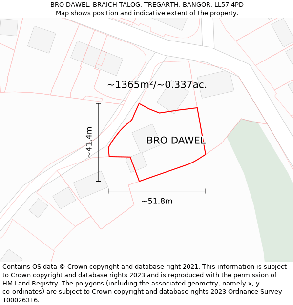 BRO DAWEL, BRAICH TALOG, TREGARTH, BANGOR, LL57 4PD: Plot and title map