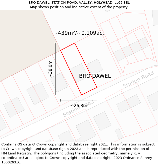 BRO DAWEL, STATION ROAD, VALLEY, HOLYHEAD, LL65 3EL: Plot and title map