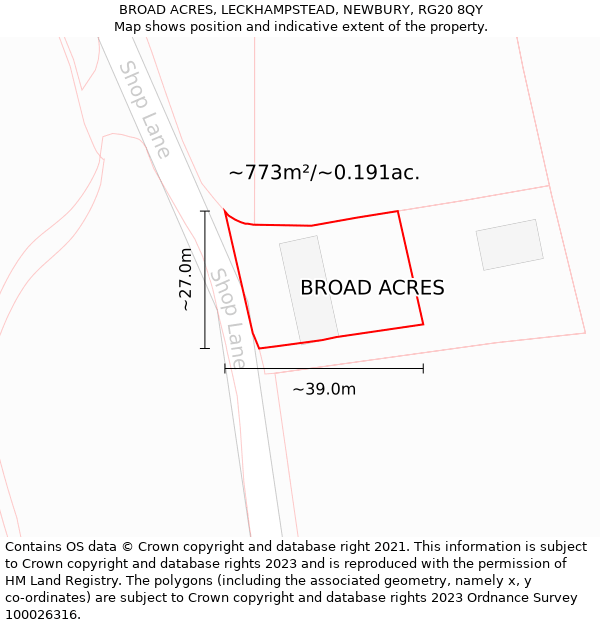BROAD ACRES, LECKHAMPSTEAD, NEWBURY, RG20 8QY: Plot and title map