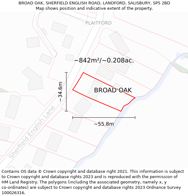 BROAD OAK, SHERFIELD ENGLISH ROAD, LANDFORD, SALISBURY, SP5 2BD: Plot and title map