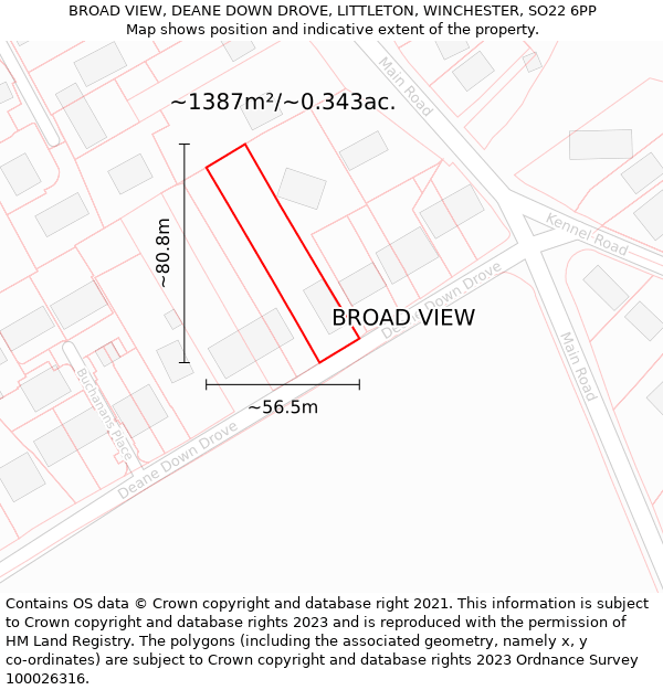 BROAD VIEW, DEANE DOWN DROVE, LITTLETON, WINCHESTER, SO22 6PP: Plot and title map