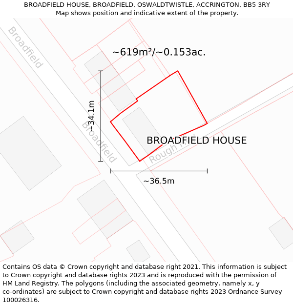 BROADFIELD HOUSE, BROADFIELD, OSWALDTWISTLE, ACCRINGTON, BB5 3RY: Plot and title map