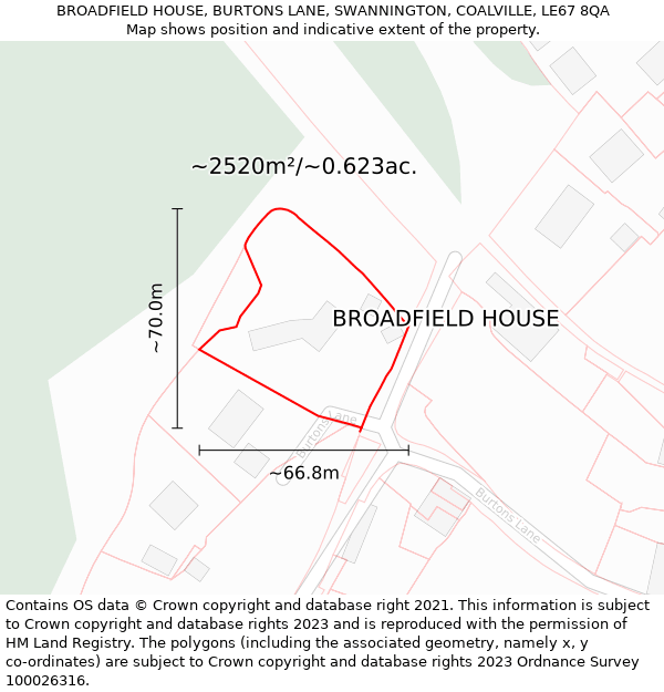 BROADFIELD HOUSE, BURTONS LANE, SWANNINGTON, COALVILLE, LE67 8QA: Plot and title map