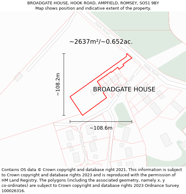 BROADGATE HOUSE, HOOK ROAD, AMPFIELD, ROMSEY, SO51 9BY: Plot and title map