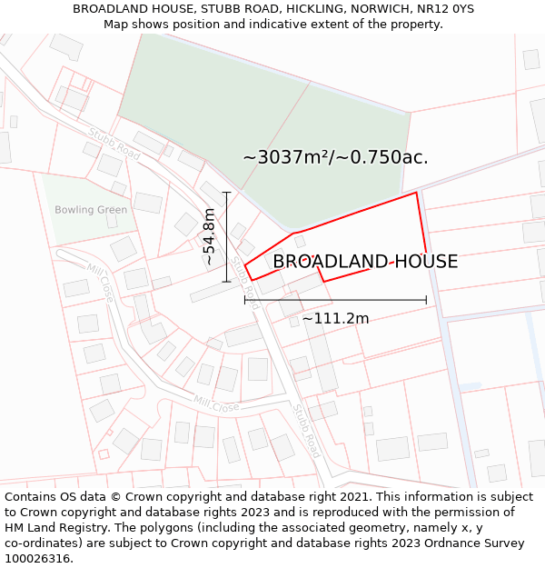 BROADLAND HOUSE, STUBB ROAD, HICKLING, NORWICH, NR12 0YS: Plot and title map