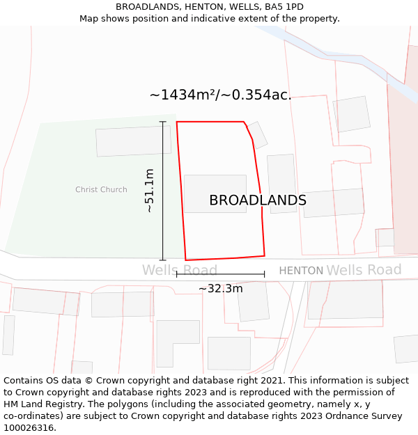 BROADLANDS, HENTON, WELLS, BA5 1PD: Plot and title map