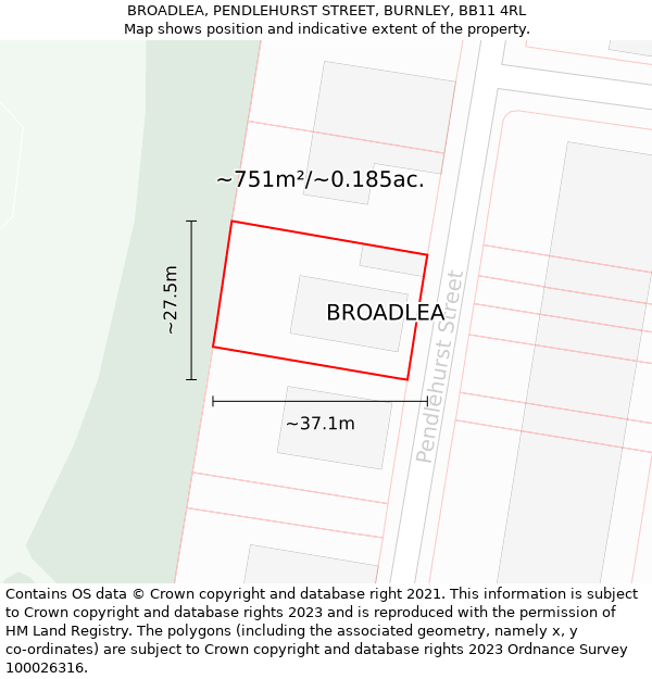 BROADLEA, PENDLEHURST STREET, BURNLEY, BB11 4RL: Plot and title map