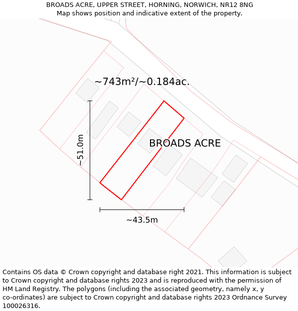 BROADS ACRE, UPPER STREET, HORNING, NORWICH, NR12 8NG: Plot and title map