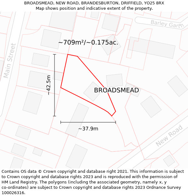 BROADSMEAD, NEW ROAD, BRANDESBURTON, DRIFFIELD, YO25 8RX: Plot and title map