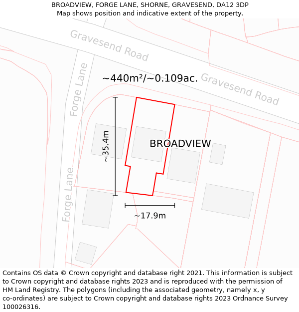 BROADVIEW, FORGE LANE, SHORNE, GRAVESEND, DA12 3DP: Plot and title map