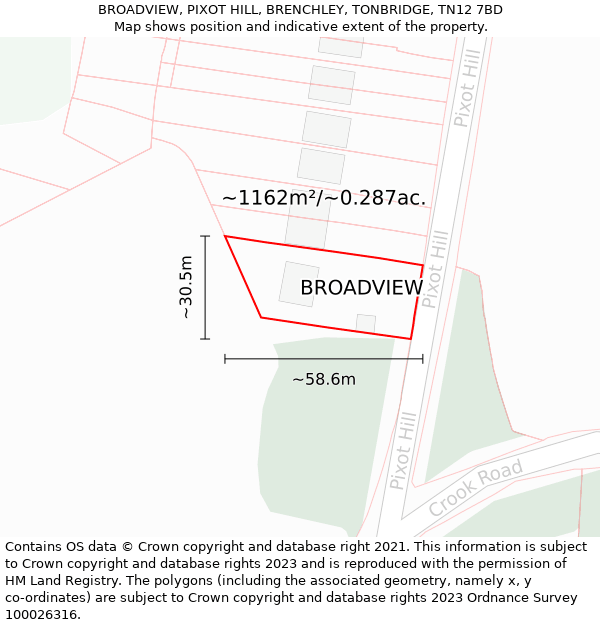 BROADVIEW, PIXOT HILL, BRENCHLEY, TONBRIDGE, TN12 7BD: Plot and title map