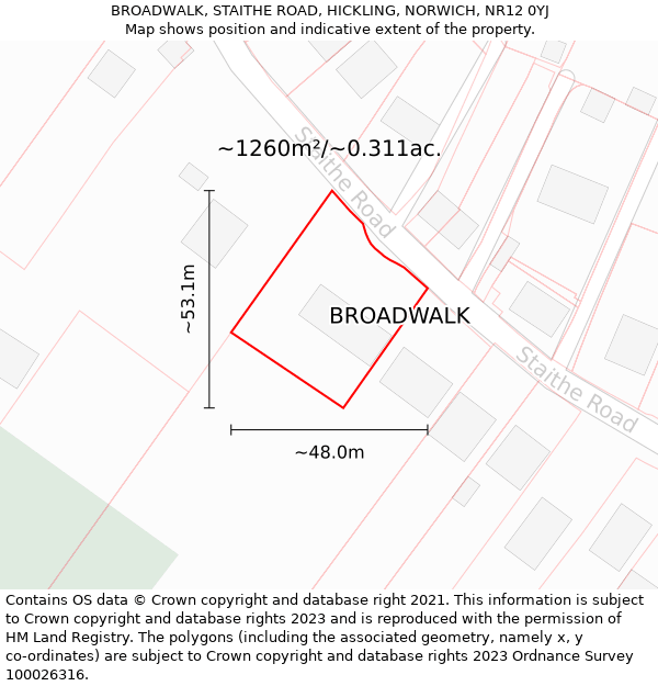 BROADWALK, STAITHE ROAD, HICKLING, NORWICH, NR12 0YJ: Plot and title map