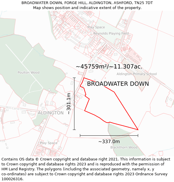 BROADWATER DOWN, FORGE HILL, ALDINGTON, ASHFORD, TN25 7DT: Plot and title map