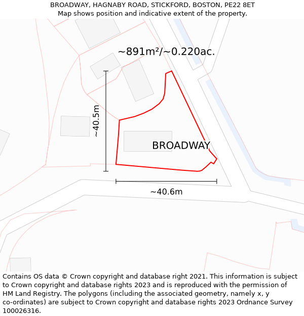 BROADWAY, HAGNABY ROAD, STICKFORD, BOSTON, PE22 8ET: Plot and title map