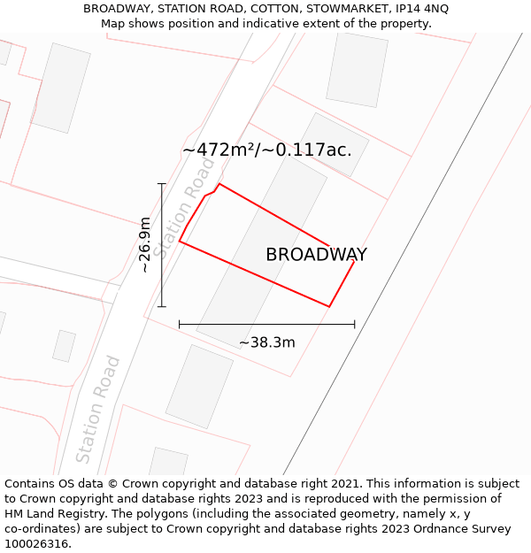 BROADWAY, STATION ROAD, COTTON, STOWMARKET, IP14 4NQ: Plot and title map