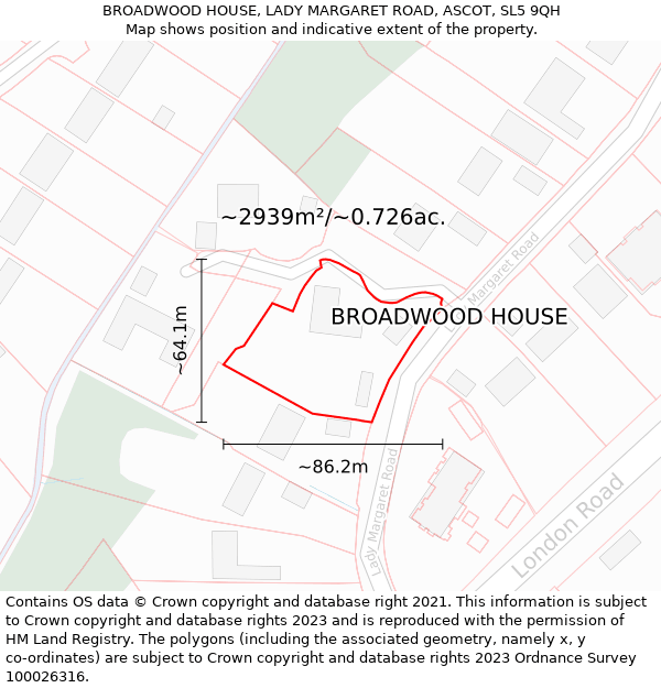 BROADWOOD HOUSE, LADY MARGARET ROAD, ASCOT, SL5 9QH: Plot and title map