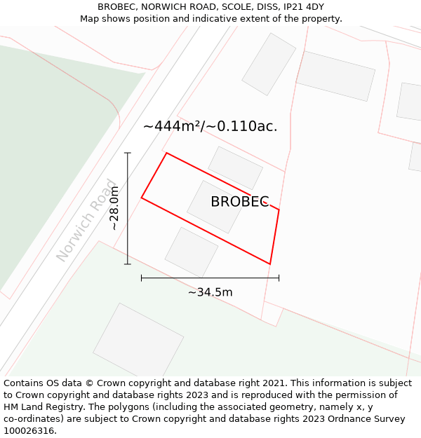 BROBEC, NORWICH ROAD, SCOLE, DISS, IP21 4DY: Plot and title map