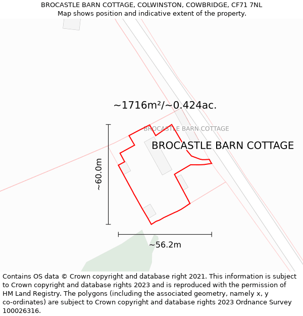 BROCASTLE BARN COTTAGE, COLWINSTON, COWBRIDGE, CF71 7NL: Plot and title map