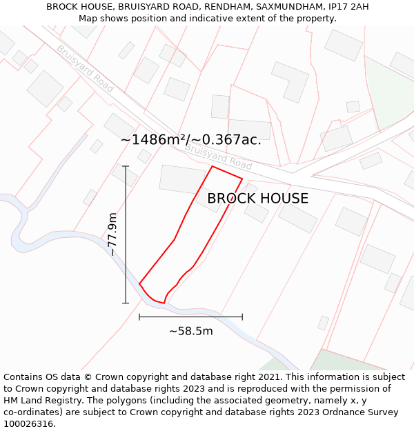 BROCK HOUSE, BRUISYARD ROAD, RENDHAM, SAXMUNDHAM, IP17 2AH: Plot and title map