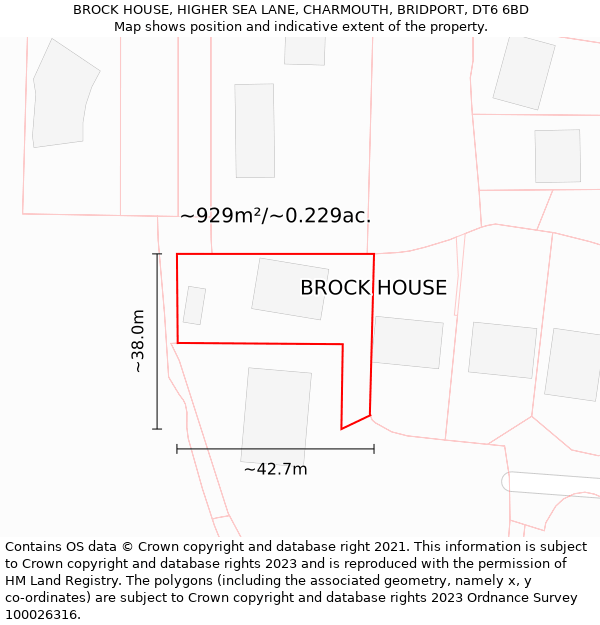 BROCK HOUSE, HIGHER SEA LANE, CHARMOUTH, BRIDPORT, DT6 6BD: Plot and title map