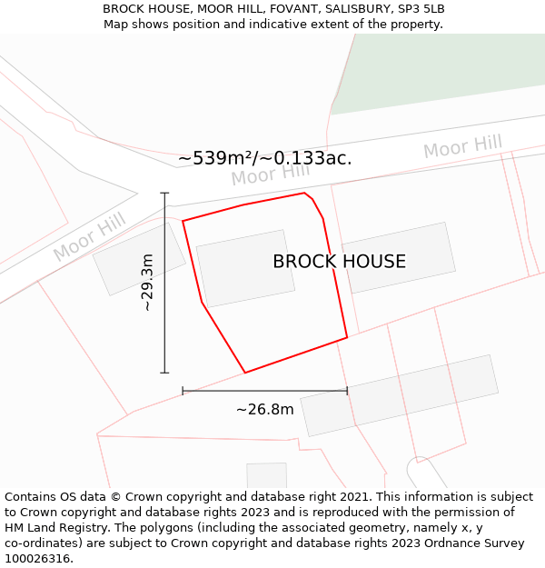 BROCK HOUSE, MOOR HILL, FOVANT, SALISBURY, SP3 5LB: Plot and title map