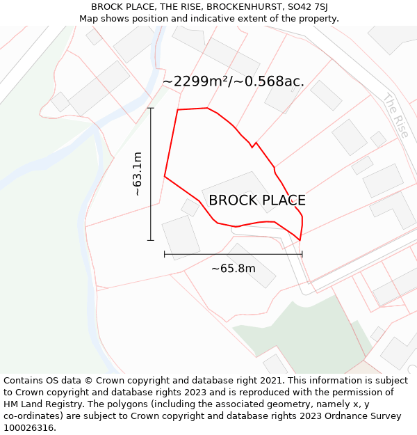 BROCK PLACE, THE RISE, BROCKENHURST, SO42 7SJ: Plot and title map