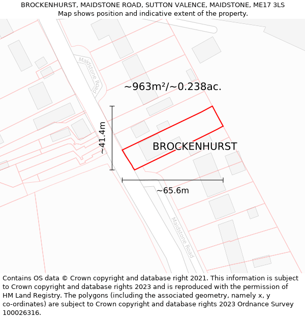 BROCKENHURST, MAIDSTONE ROAD, SUTTON VALENCE, MAIDSTONE, ME17 3LS: Plot and title map