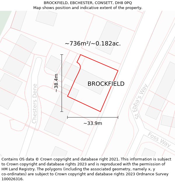 BROCKFIELD, EBCHESTER, CONSETT, DH8 0PQ: Plot and title map