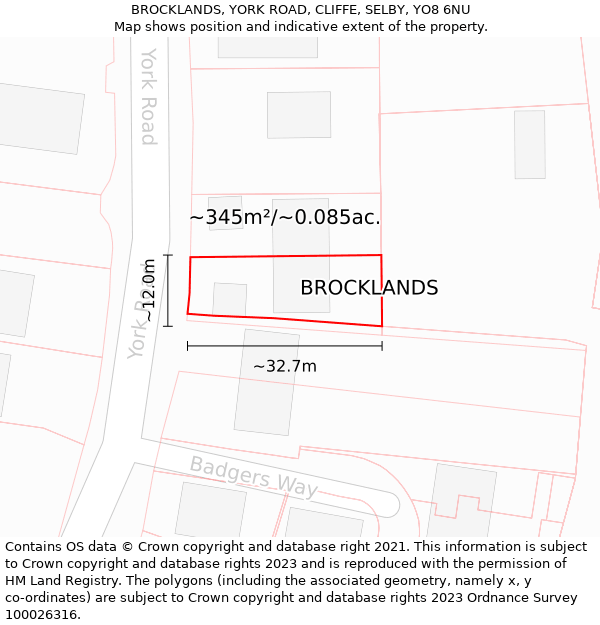 BROCKLANDS, YORK ROAD, CLIFFE, SELBY, YO8 6NU: Plot and title map