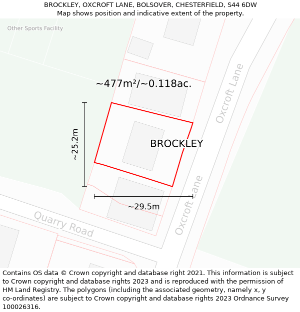 BROCKLEY, OXCROFT LANE, BOLSOVER, CHESTERFIELD, S44 6DW: Plot and title map