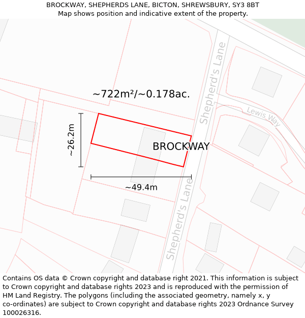 BROCKWAY, SHEPHERDS LANE, BICTON, SHREWSBURY, SY3 8BT: Plot and title map