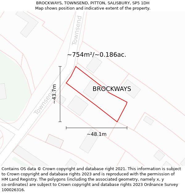 BROCKWAYS, TOWNSEND, PITTON, SALISBURY, SP5 1DH: Plot and title map